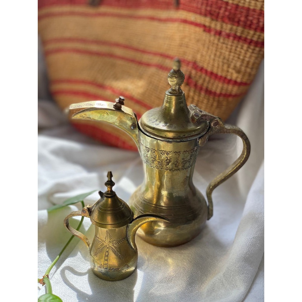 Vintage Brass Dallah Arabic Coffee Pots, small and mini, boho ethnic gypsy